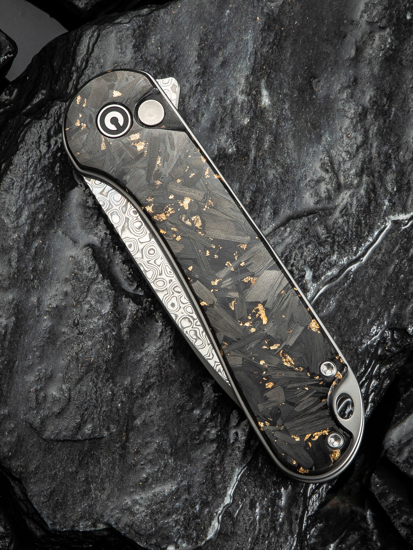 Civivi Elementum II Button Lock 2.96" Damascus Carbon Fiber Golden Shred Folding Knife C18062P-10