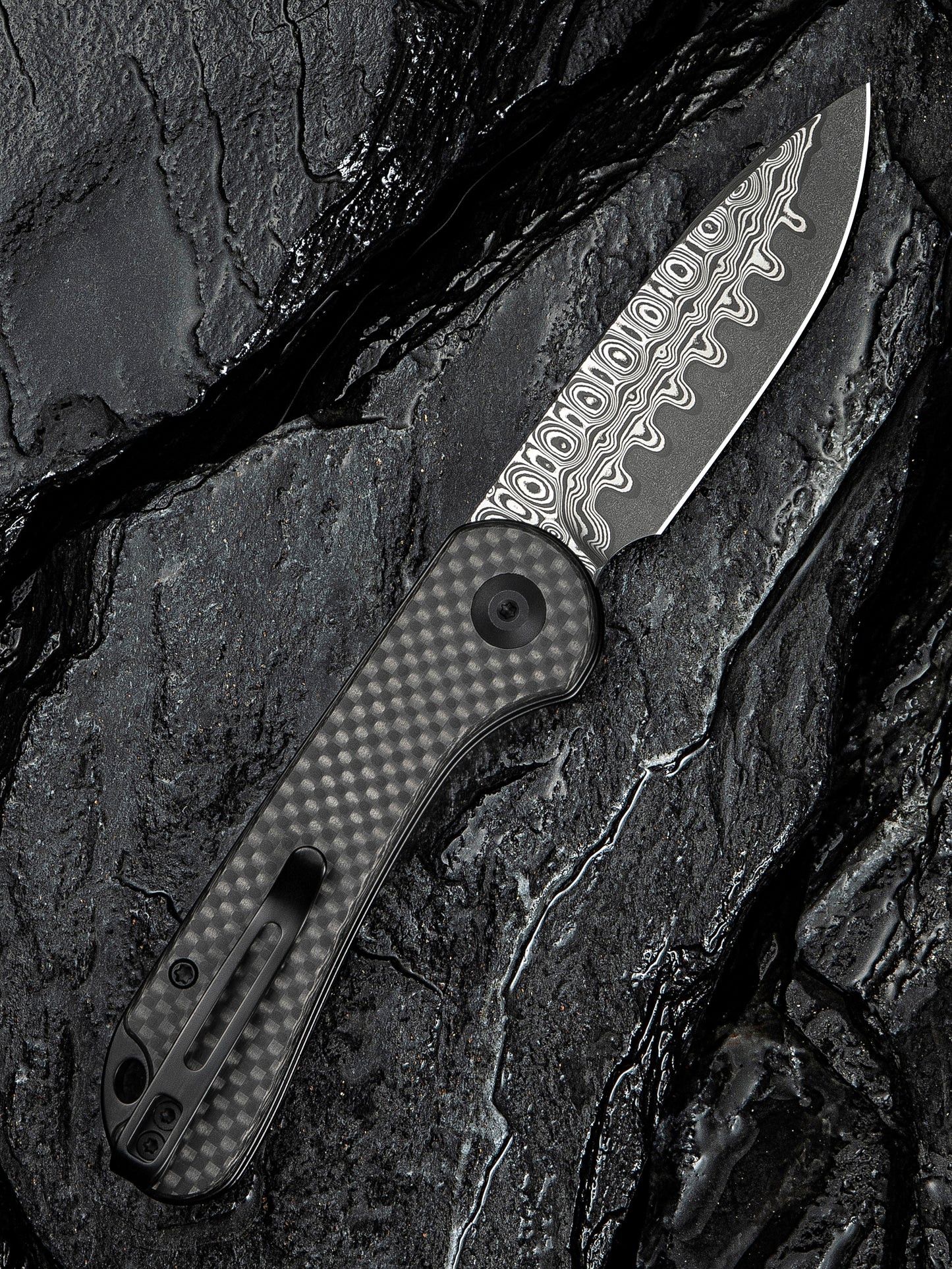 Civivi Elementum Slip Joint 2.96" Damascus Twill Carbon Fiber Folding Knife C18062AJ-DS1