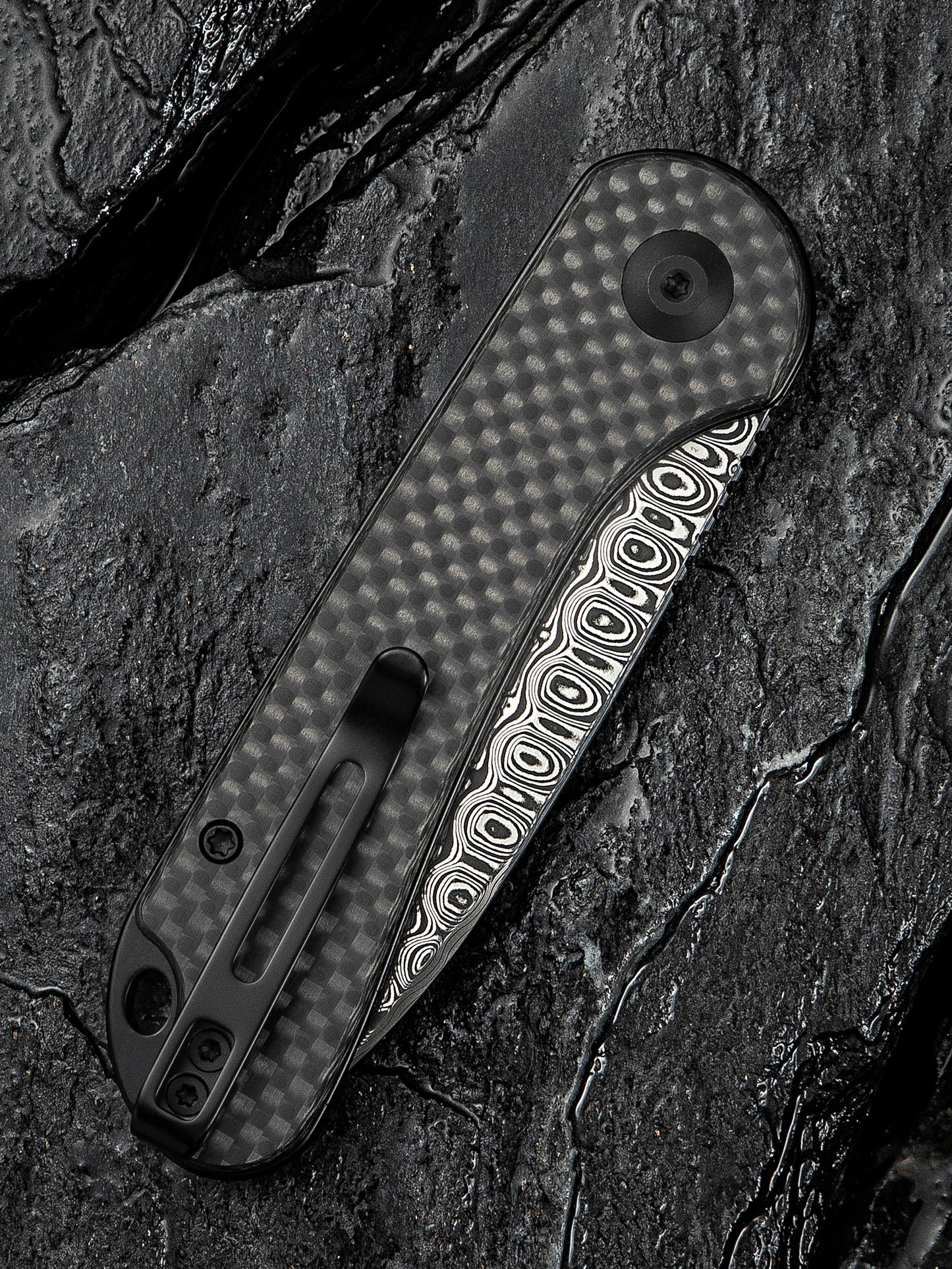 Civivi Elementum Slip Joint 2.96" Damascus Twill Carbon Fiber Folding Knife C18062AJ-DS1