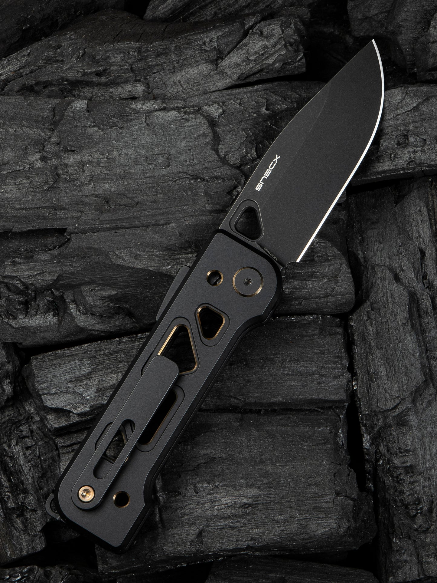 WE Snecx Tyro 2.91" CPM 20CV Black/Gold Titanium Superlock Folding Knife WE24001-1