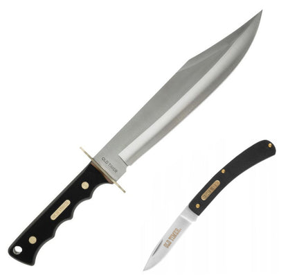 Schrade Old Timer 10" Full-Tang Bowie Machete and Folding Knife Combo