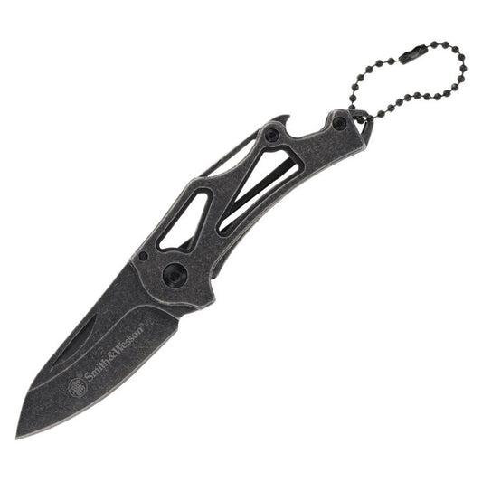 Smith & Wesson 2.25" Black Ti-Ni Stonewashed Keychain Folding Knife with Bottle Opener