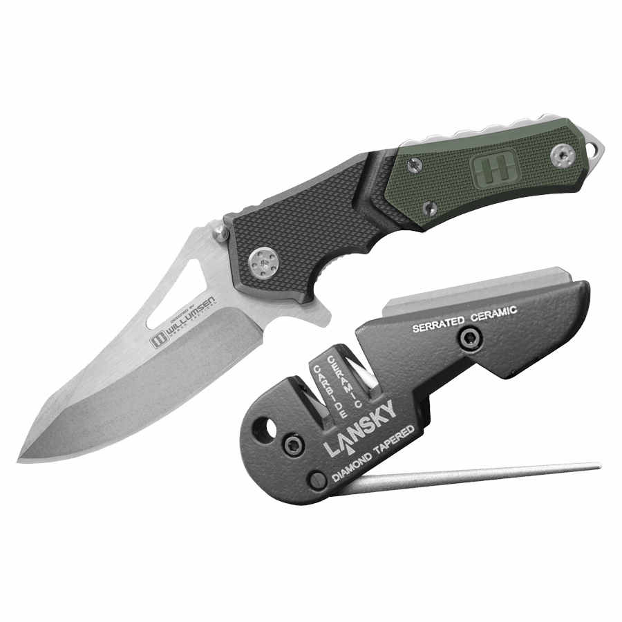 Lansky Responder 3.5" Folding Knife and Blademedic Multifunction Sharpener Combo UTR7