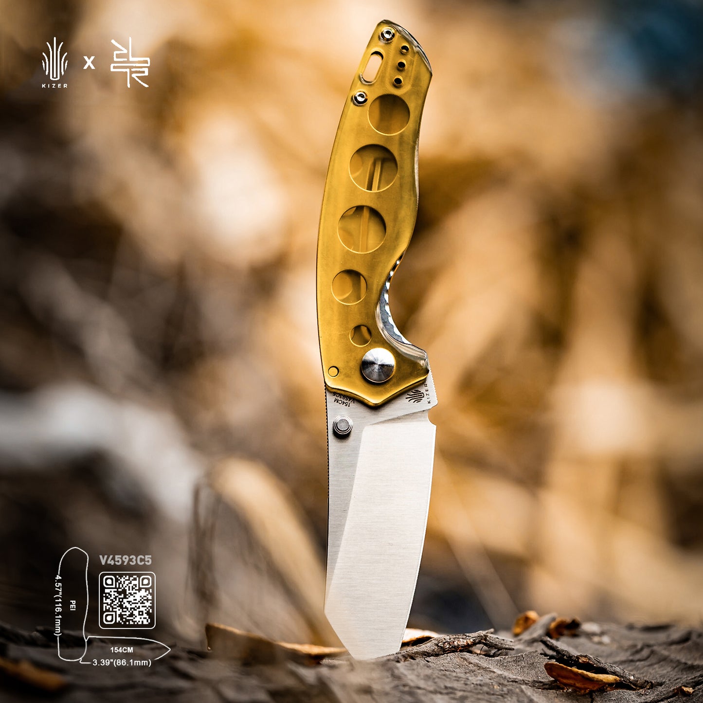 Kizer Towser K 3.39" Satin 154CM PEI Ultem Folding Knife V4593C5