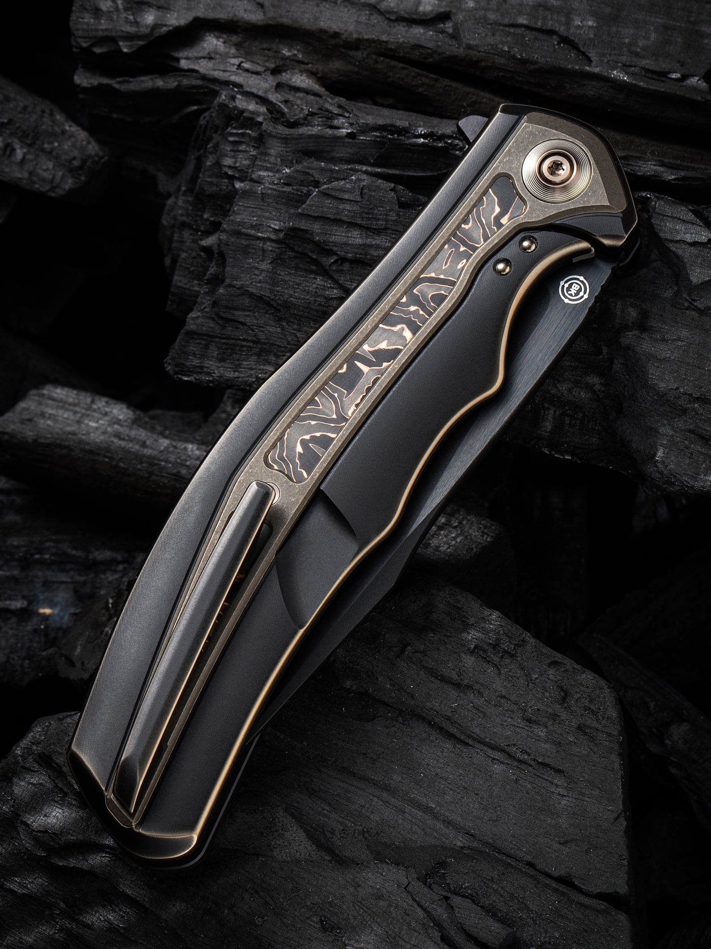WE Zonda 4.05" CPM 20CV Bronze/Black Titanium Copper Foil Carbon Fiber Inlay Folding Knife WE22016-3