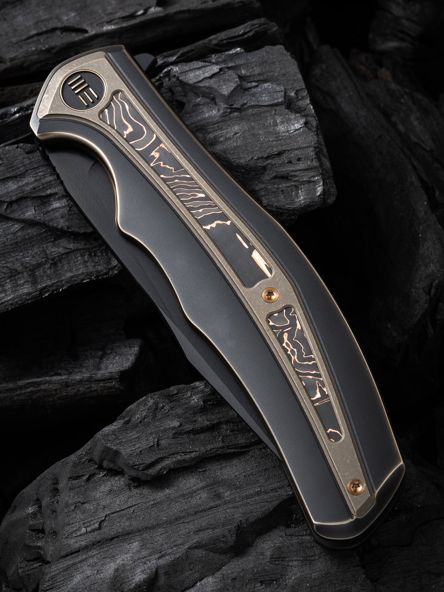 WE Zonda 4.05" CPM 20CV Bronze/Black Titanium Copper Foil Carbon Fiber Inlay Folding Knife WE22016-3