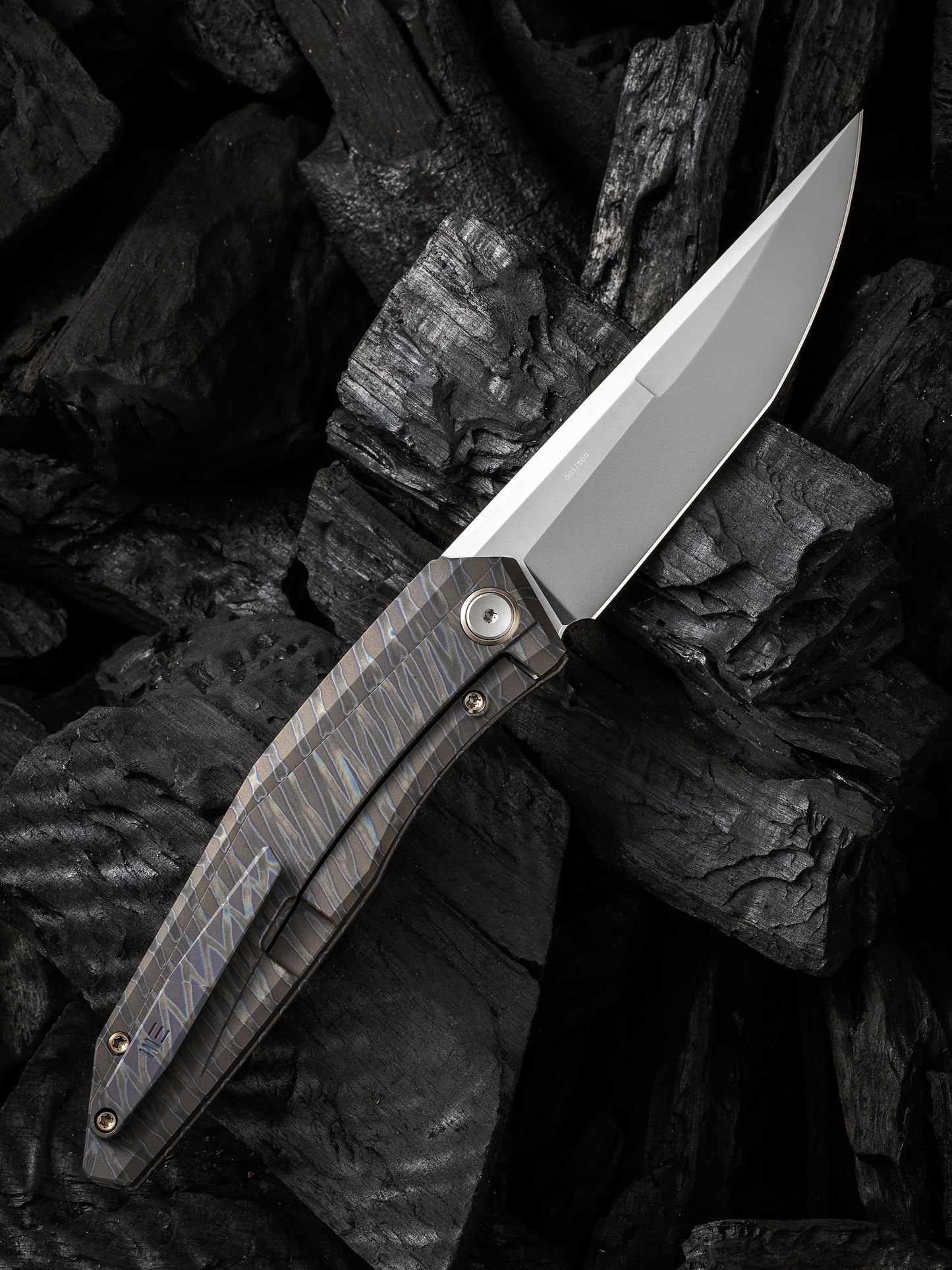 WE Cybernetic Limited Edition 3.91" CPM 20CV Tiger Stripe Flamed Titanium Folding Knife WE22033-3