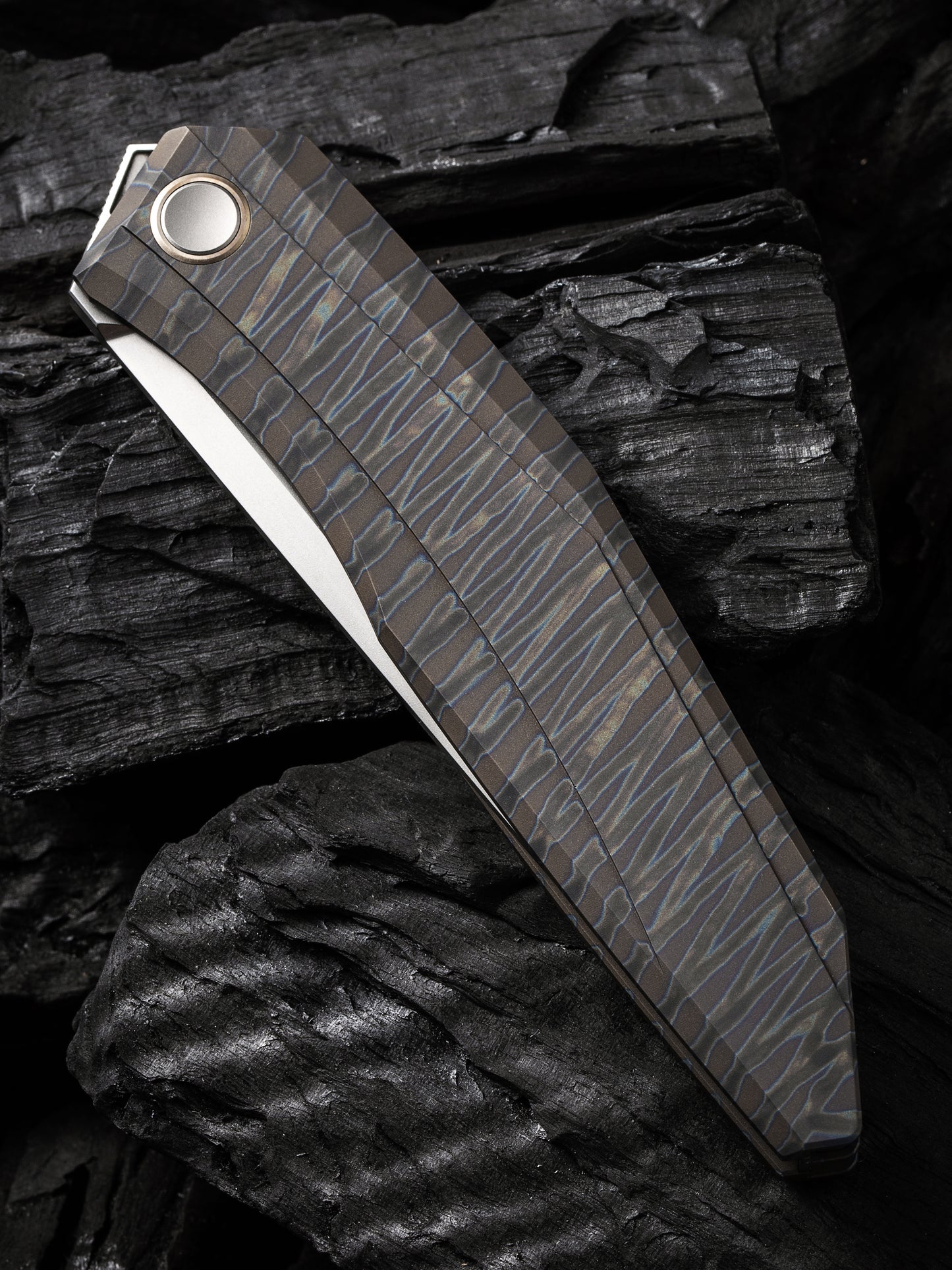 WE Cybernetic Limited Edition 3.91" CPM 20CV Tiger Stripe Flamed Titanium Folding Knife WE22033-3