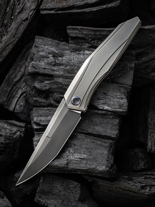 WE Cybernetic Limited Edition 3.91" CPM 20CV Polished Gray Titanium Folding Knife WE22033-6