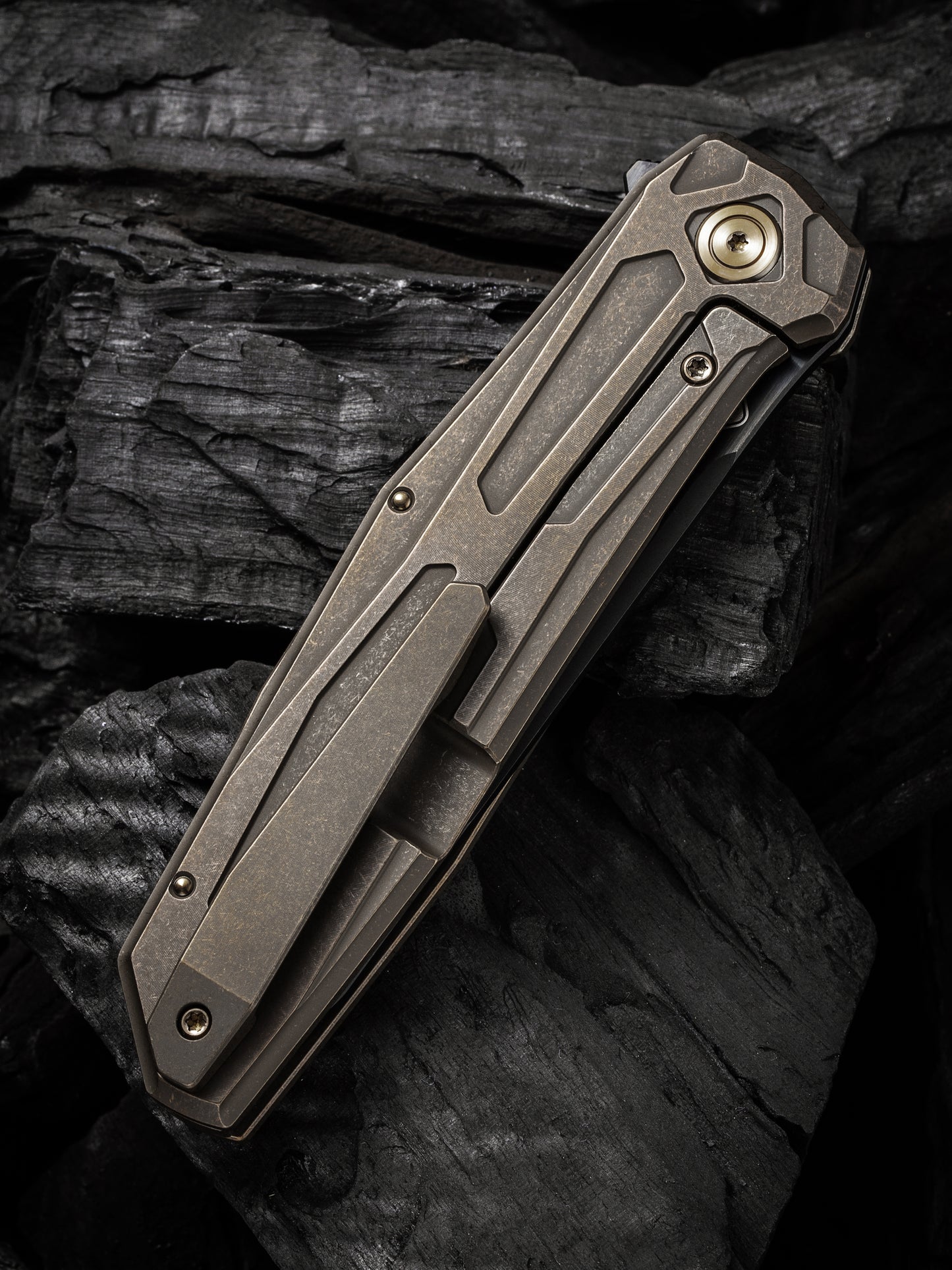 WE Shadowfire 3.97" Black CPM 20CV Bronze Titanium Folding Knife by Rafal Brzeski WE22035-3