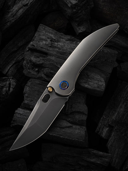 WE Attor 3.55" CPM 20CV Polished Gray Titanium Integral Folding Knife by Dalibor Bergam WE23037B-1