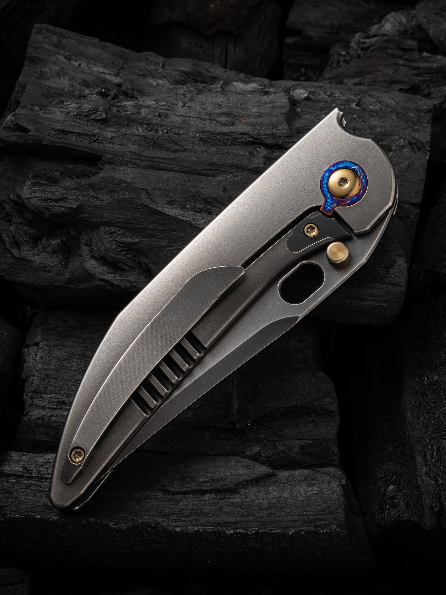 WE Attor 3.55" CPM 20CV Polished Gray Titanium Integral Folding Knife by Dalibor Bergam WE23037B-1