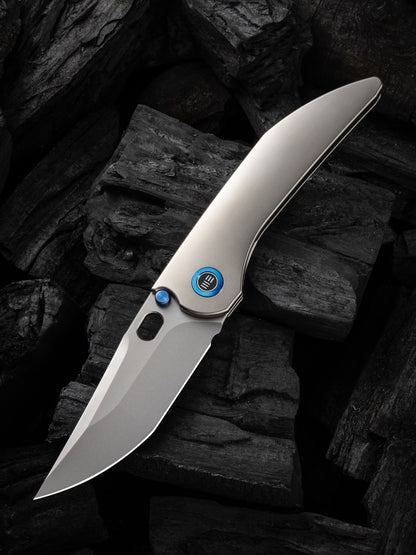 WE Attor 3.55" CPM 20CV Polished Bead Blasted Titanium Integral Folding Knife by Dalibor Bergam WE23037B-2