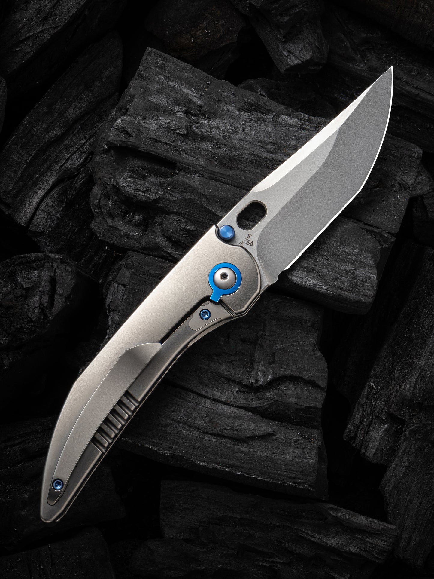 WE Attor 3.55" CPM 20CV Polished Bead Blasted Titanium Integral Folding Knife by Dalibor Bergam WE23037B-2