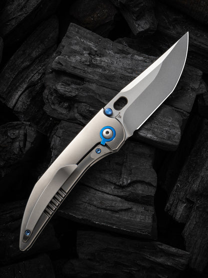 WE Attor 3.55" CPM 20CV Polished Bead Blasted Titanium Integral Folding Knife by Dalibor Bergam WE23037B-2