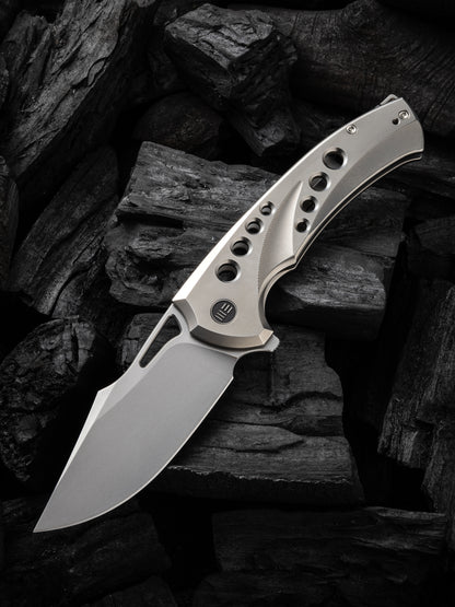 WE Swiftfin 3.8" CPM 20CV Polished Bead Blasted Titanium Folding Knife WE23051-2