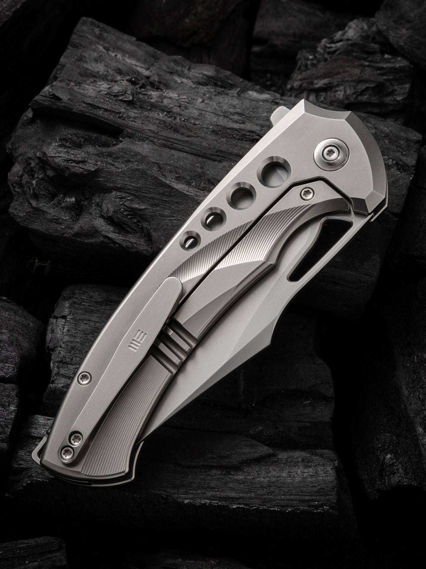 WE Swiftfin 3.8" CPM 20CV Polished Bead Blasted Titanium Folding Knife WE23051-2