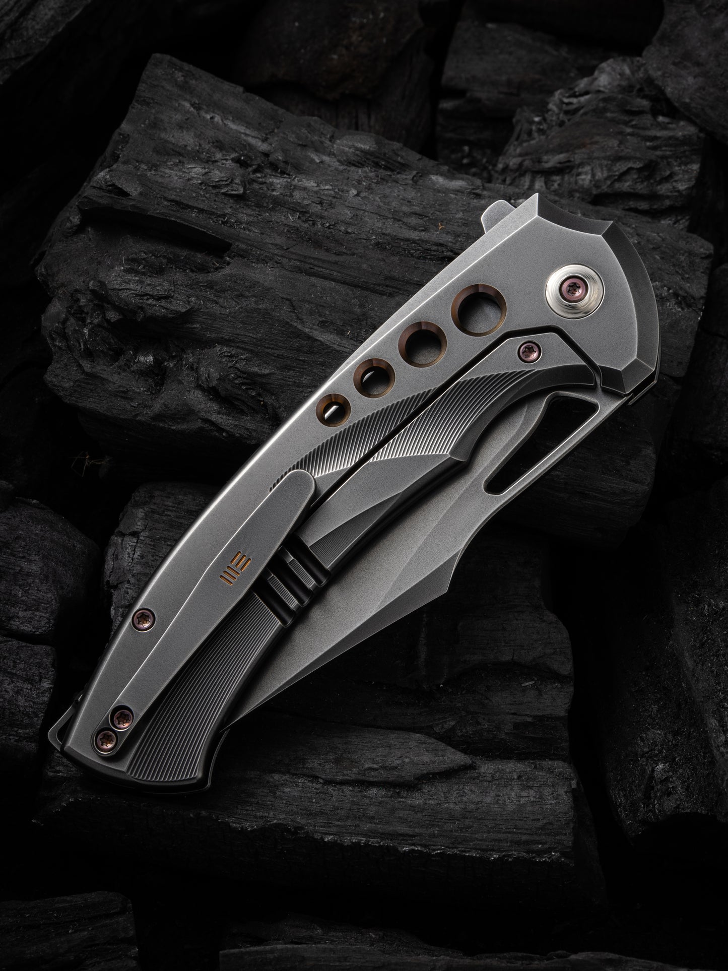 WE Swiftfin 3.8" CPM 20CV Polished Gray Titanium Folding Knife WE23051-3