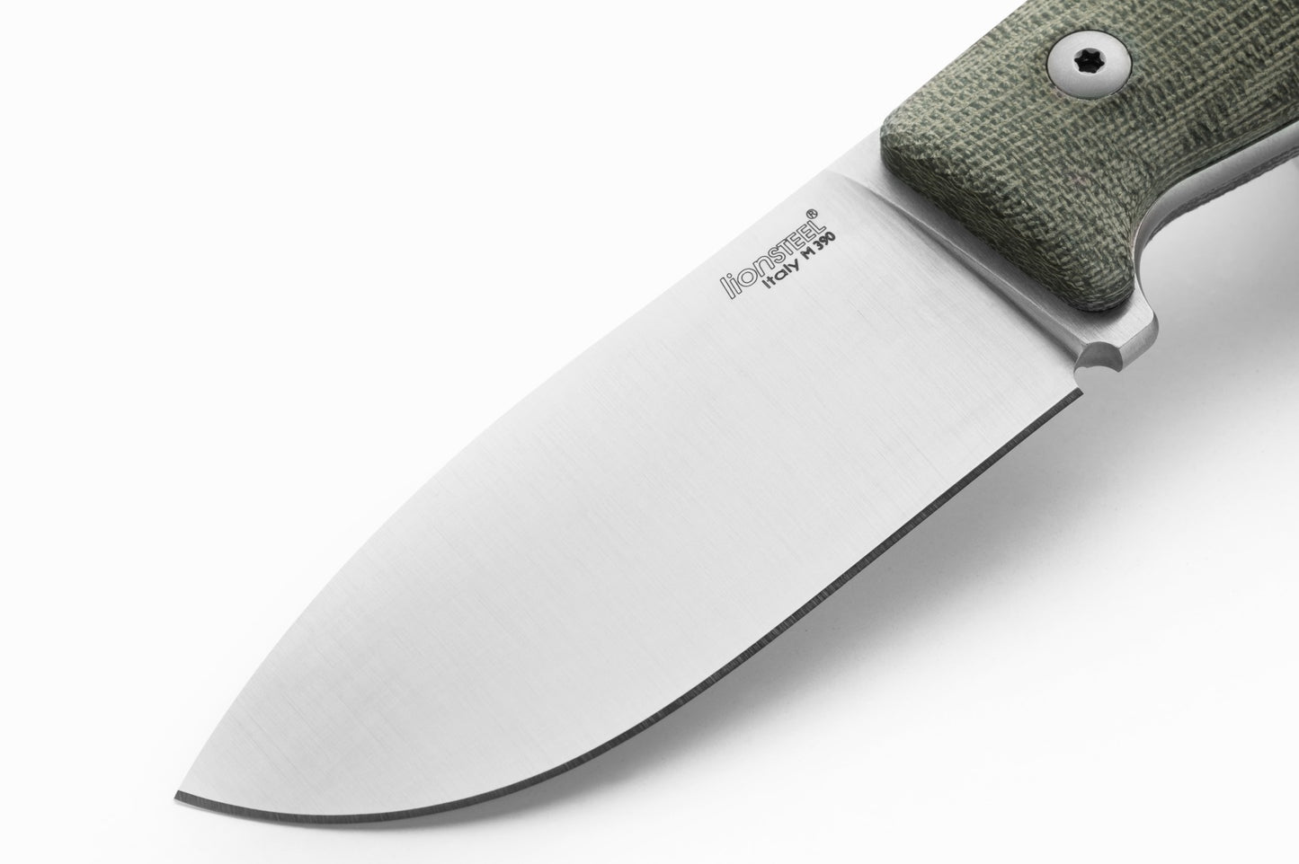 LionSteel M2M 3.54" M390 Green Canvas Micarta Fixed Blade Knife with Leather Sheath