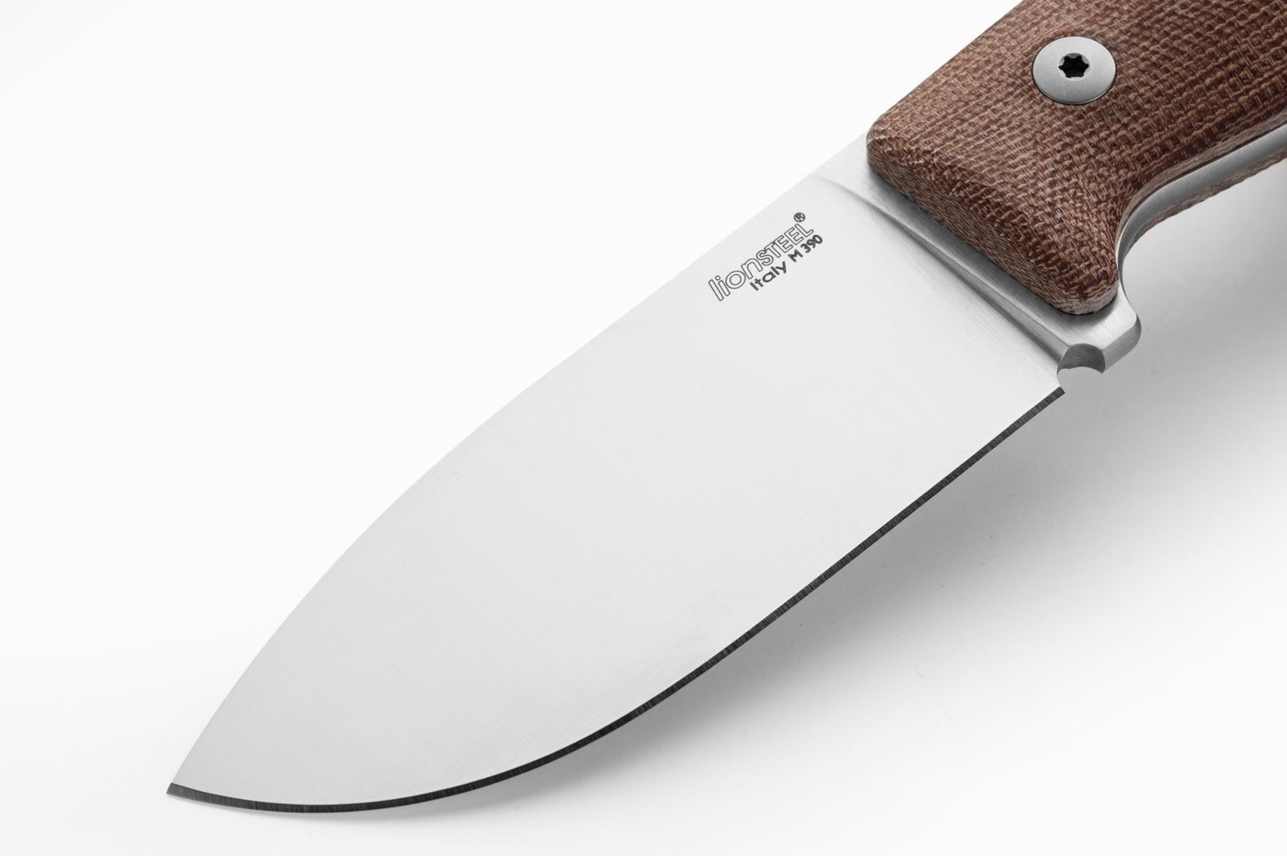 LionSteel M2M 3.54" M390 Natural Canvas Micarta Fixed Blade Knife with Leather Sheath