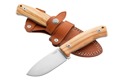 LionSteel M2M 3.54" M390 Olive Wood Fixed Blade Knife with Leather Sheath