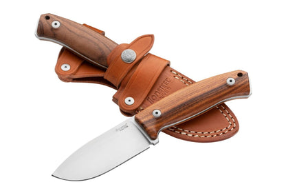 LionSteel M2M 3.54" M390 Santos Wood Fixed Blade Knife with Leather Sheath