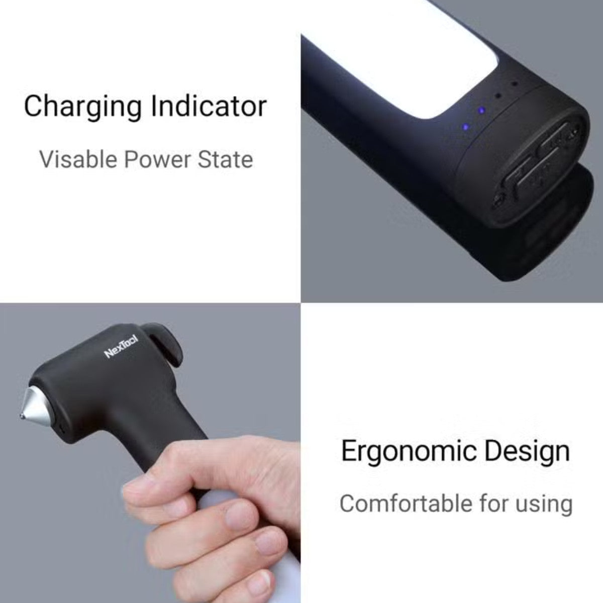 NexTool Multi Functional Rescue Hammer / Belt-Cutter / 150LM Light / USB-C 2600mAh Power Bank