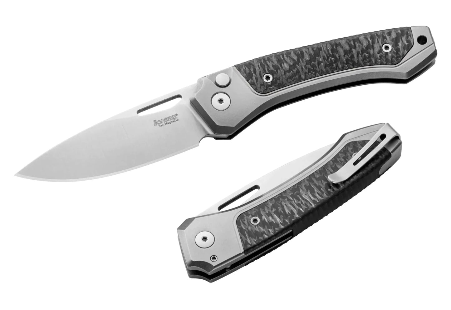 LionSteel Twain 3.15" Magnacut Grey Titanium Carbon Fiber Integral Folding Knife TW GY CF