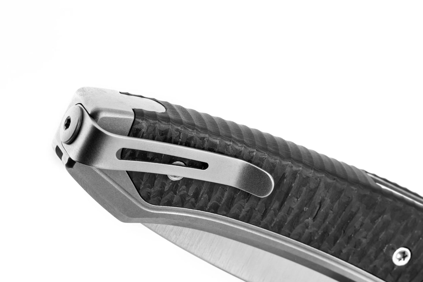 LionSteel Twain 3.15" Magnacut Grey Titanium Carbon Fiber Integral Folding Knife TW GY CF