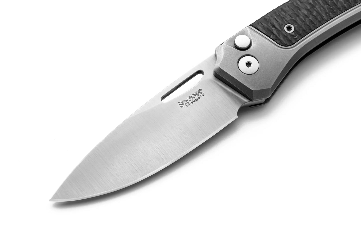 LionSteel Twain 3.15" Magnacut Grey Titanium Carbon Fiber Integral Folding Knife TW GY CF