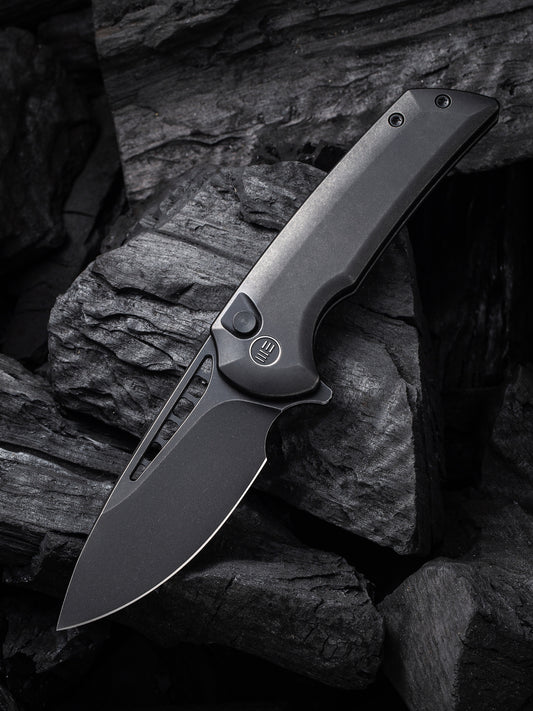 WE Mini Malice 2.98" Black Stonewashed CPM 20CV Black Titanium Folding Knife by Ferrum Forge WE054BL-1