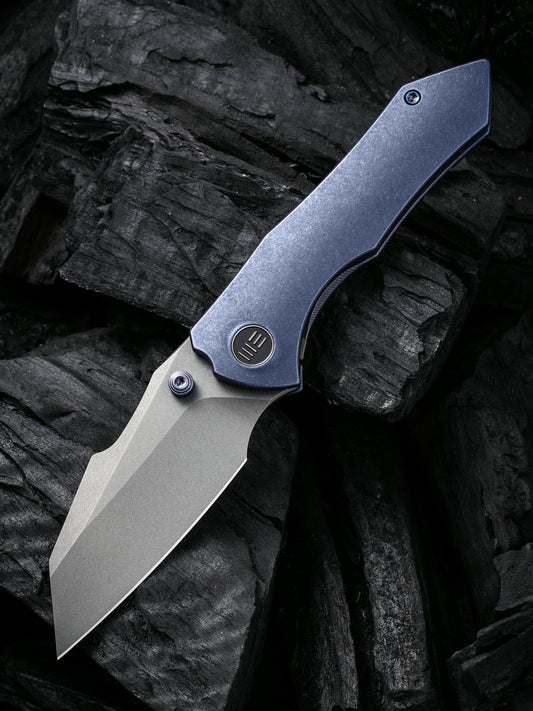 WE Knife High-Fin 2.98" CPM 20CV Blue Titanium Folding Knife WE22005-3